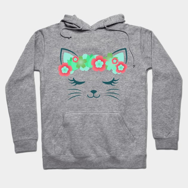 Kawaii cat, kitty kat, flower crown, cute cat, cat party, cat gift, pretty kitty, cat lover, cat collection, cat face Hoodie by theglaze